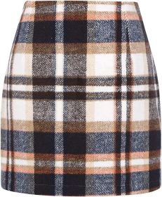 Women's High Waist Plaid Tight Pencil Wool Mini Skirt (Option: Brown Plaid-L)