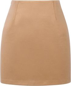 Women's High Waist Plaid Tight Pencil Wool Mini Skirt (Option: Pure Camel-L)